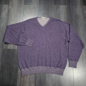 Peter Millar Men XXL Purple V-Neck Extrafine Italian Merino Wool Sweater Preppy